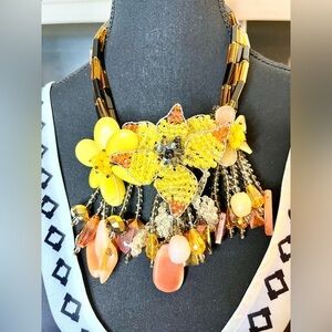 Vintage estate jewelry, floral design necklace w/bright colorful stones & beads